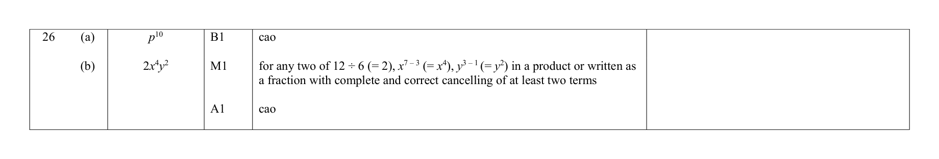 Mark scheme for Q26