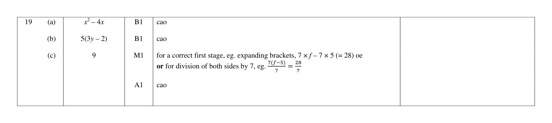 Mark scheme for Q19