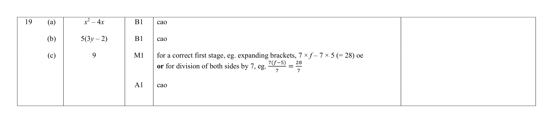 Mark scheme for Q19