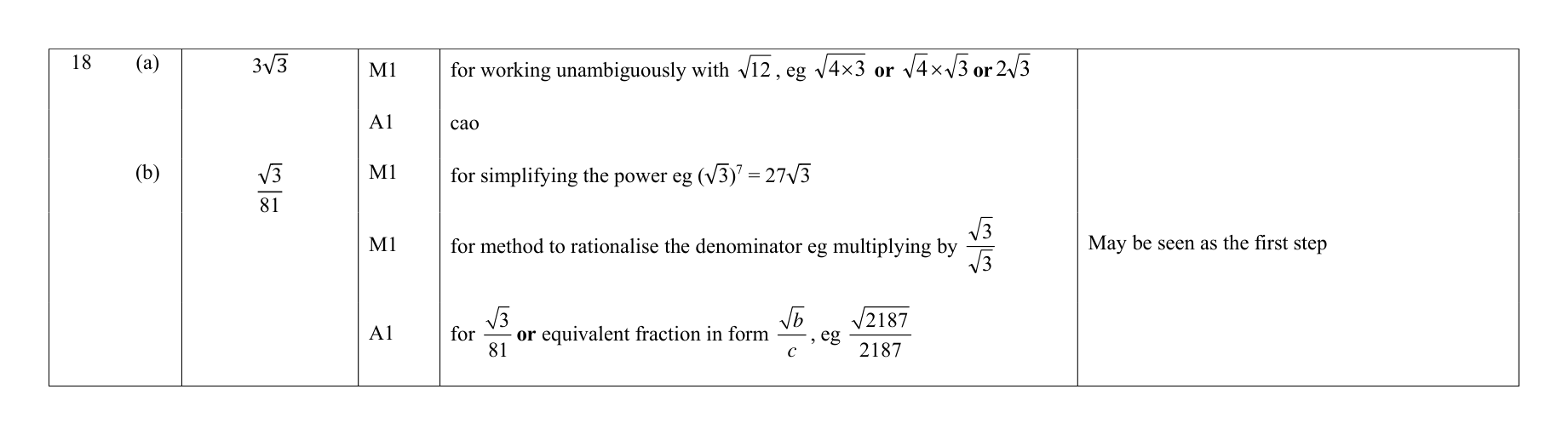 Mark scheme for Q18