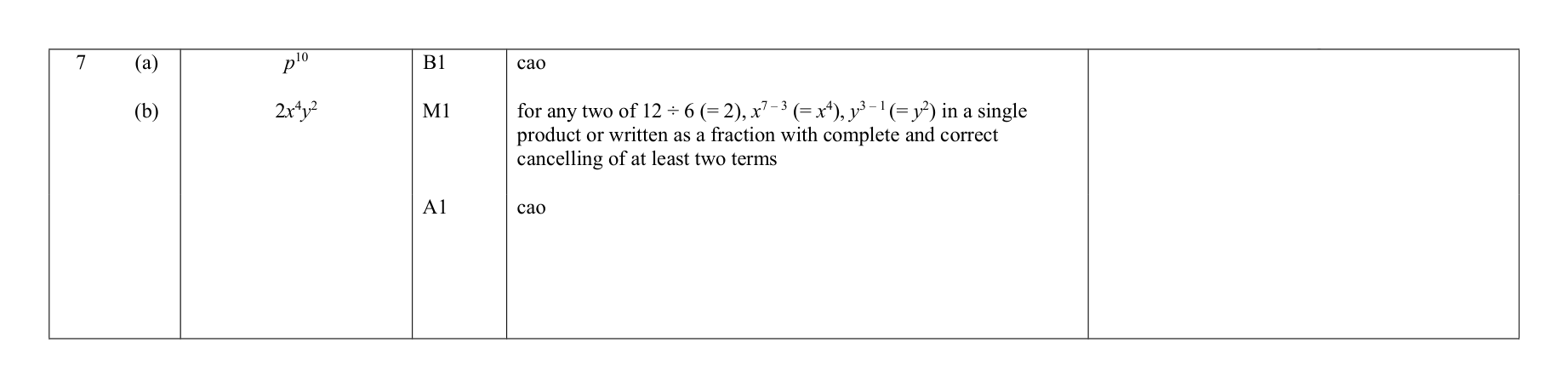 Mark scheme for Q7