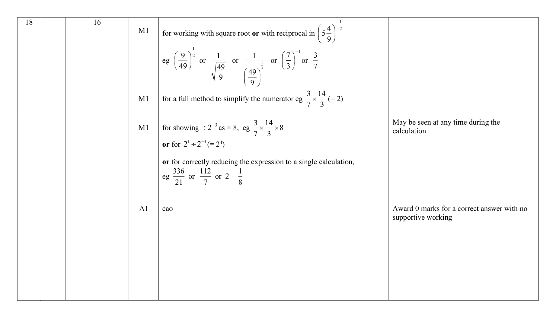 Mark scheme for Q18