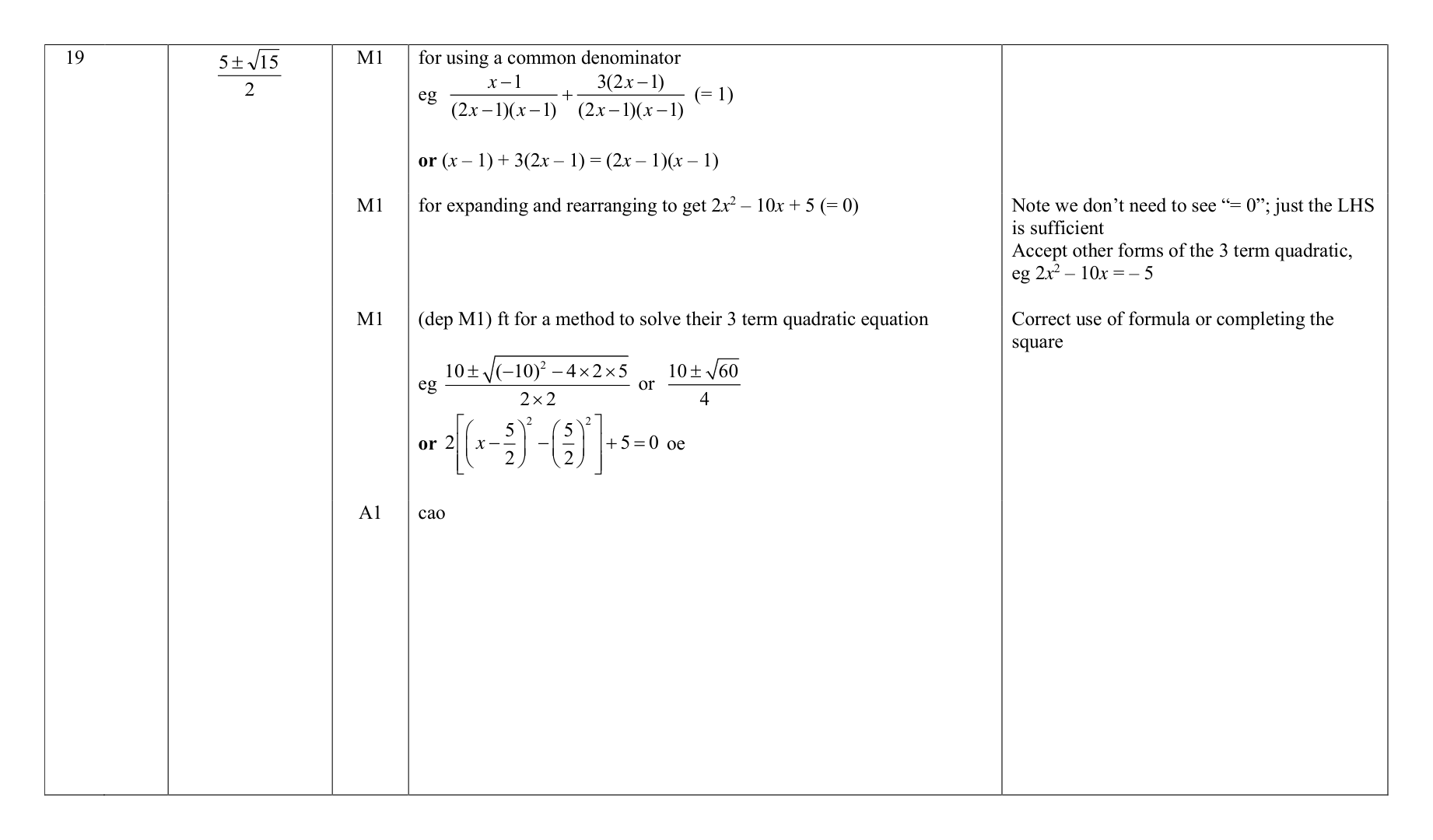 Mark scheme for Q19