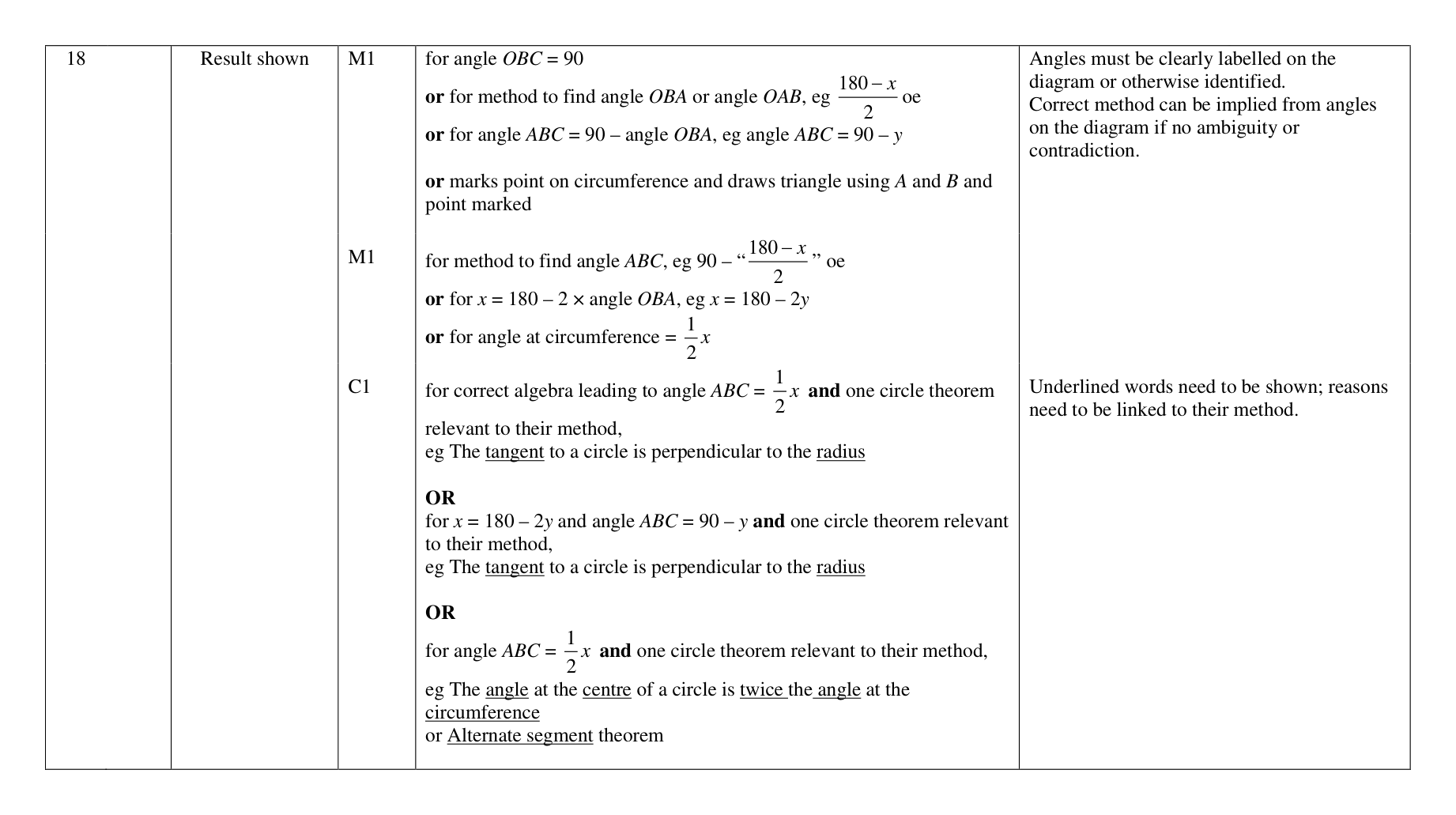 Mark scheme for Q18