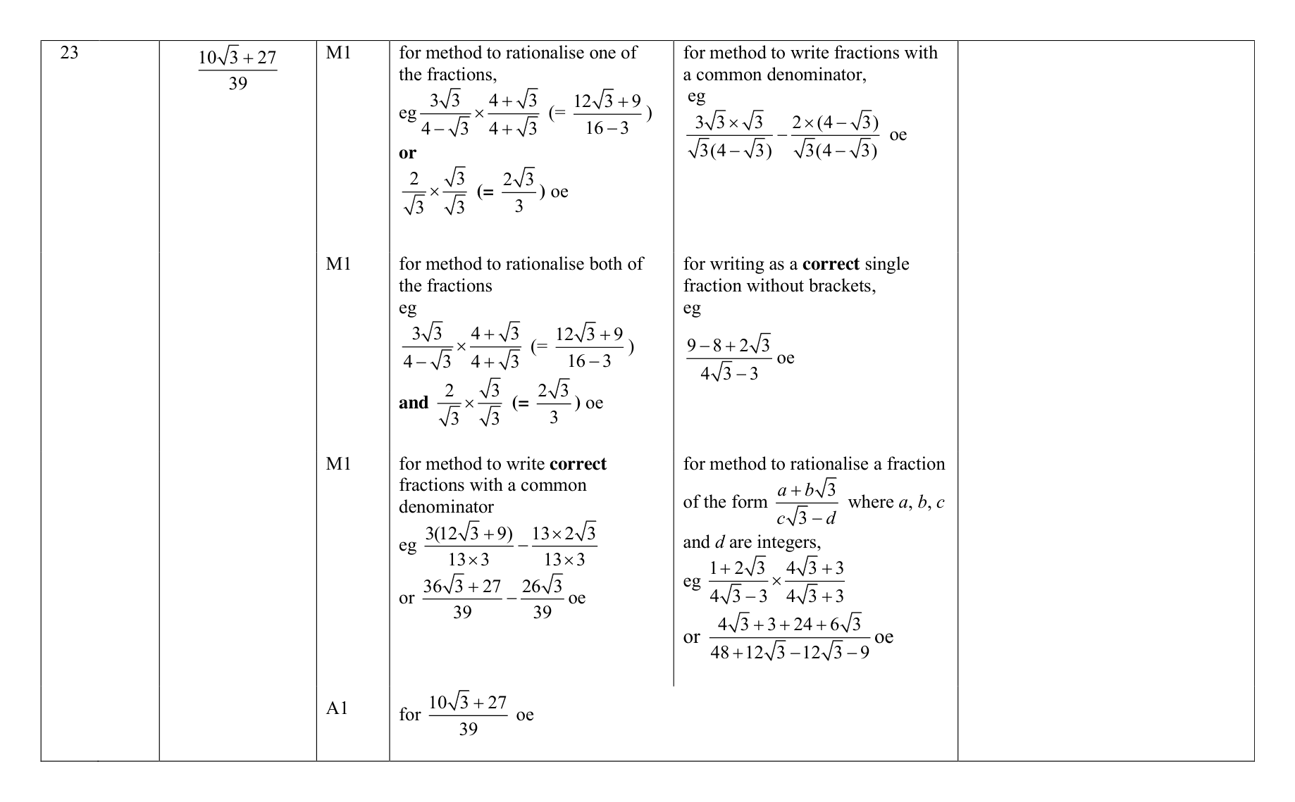 Mark scheme for Q23