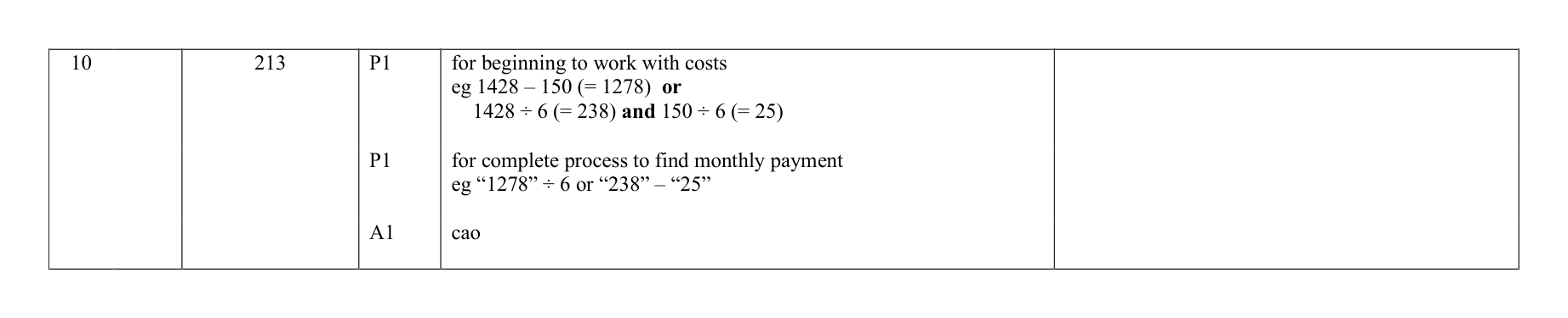 Mark scheme for Q10