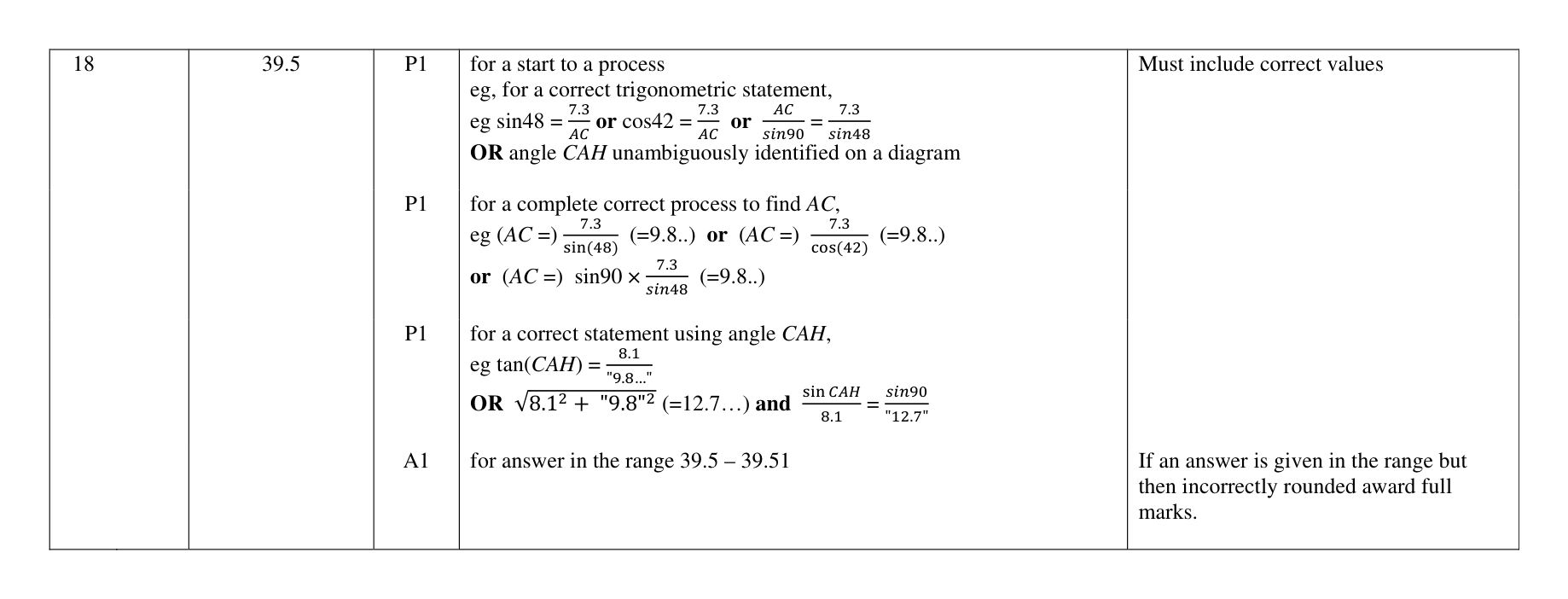 Mark scheme for Q18