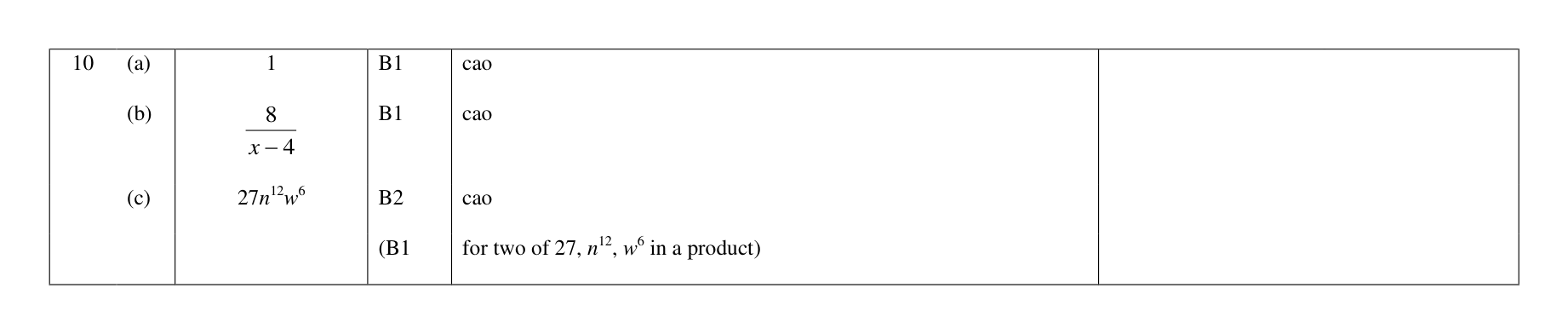 Mark scheme for Q10