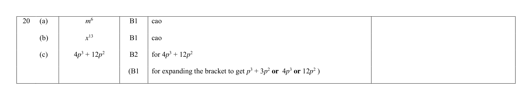 Mark scheme for Q20