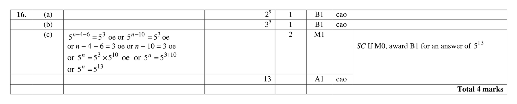 Mark scheme for Q16