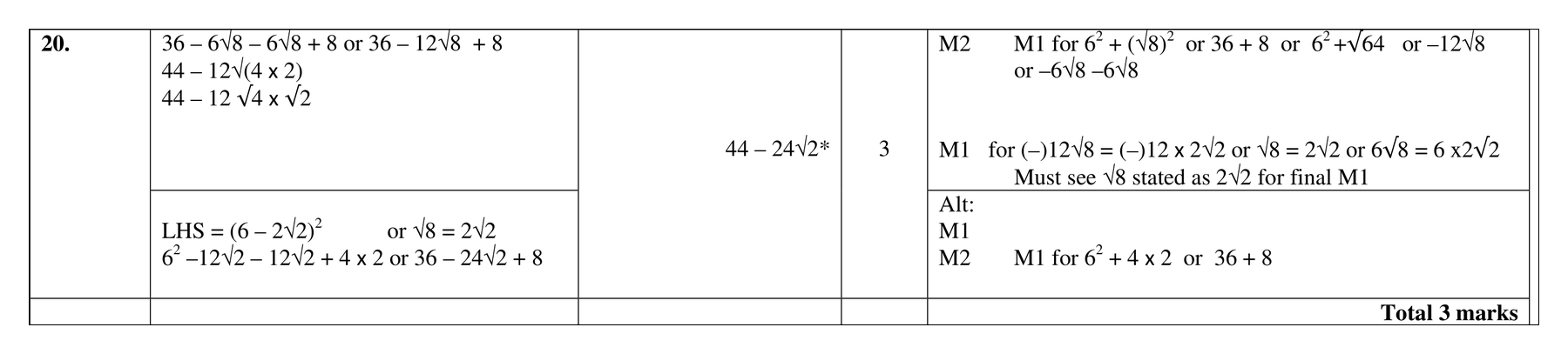 Mark scheme for Q20 (part 2 of 3)