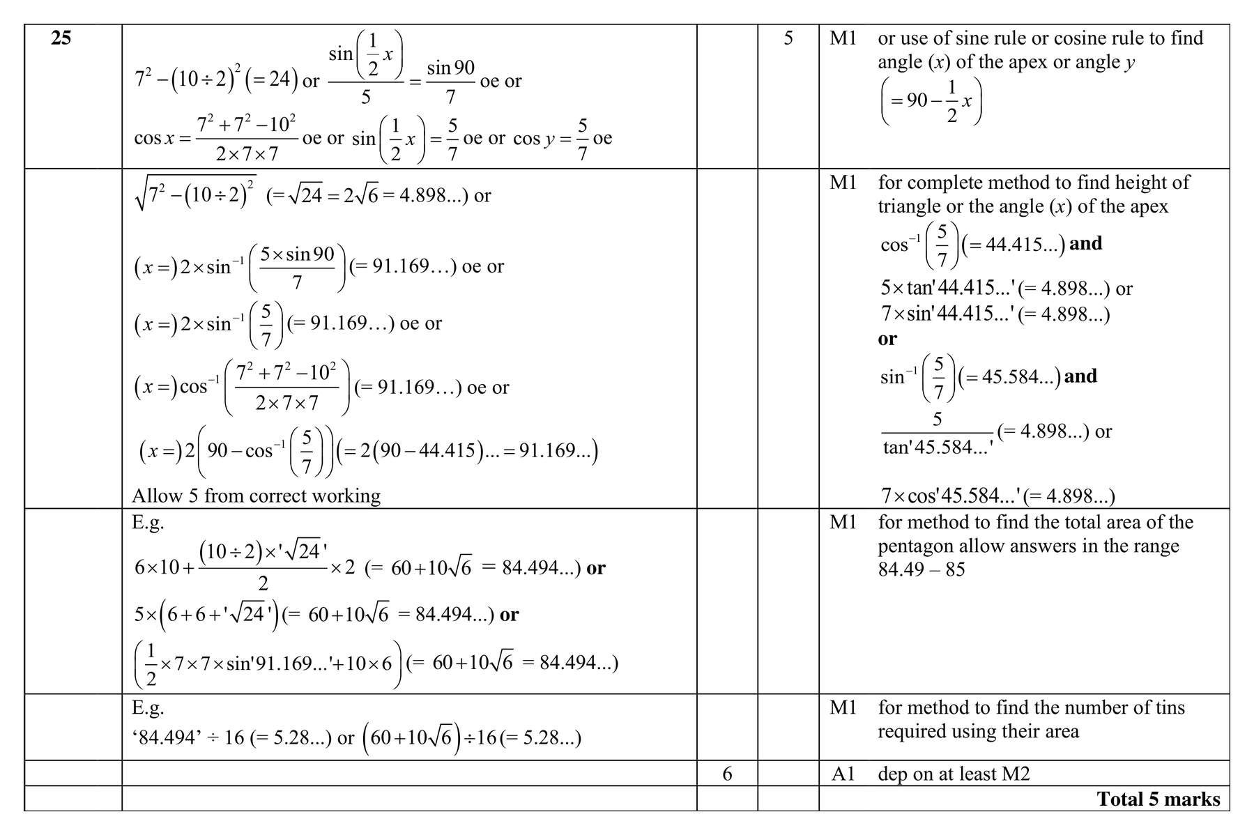 Mark scheme for Q25
