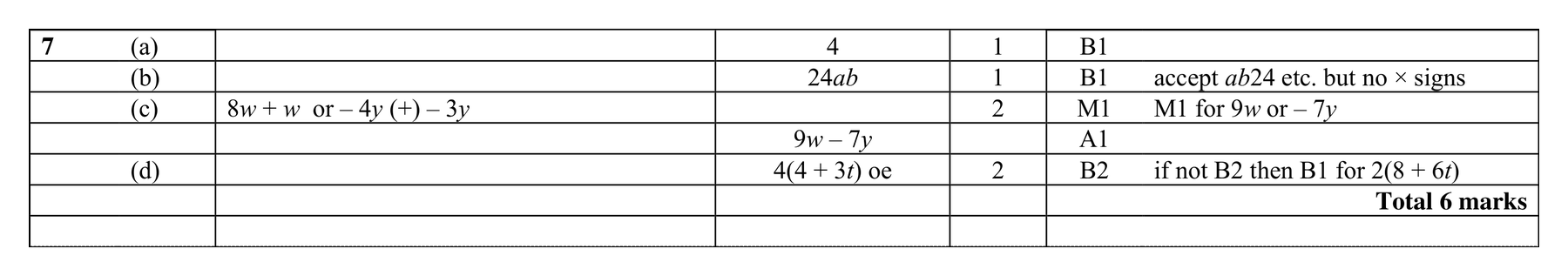 Mark scheme for Q7