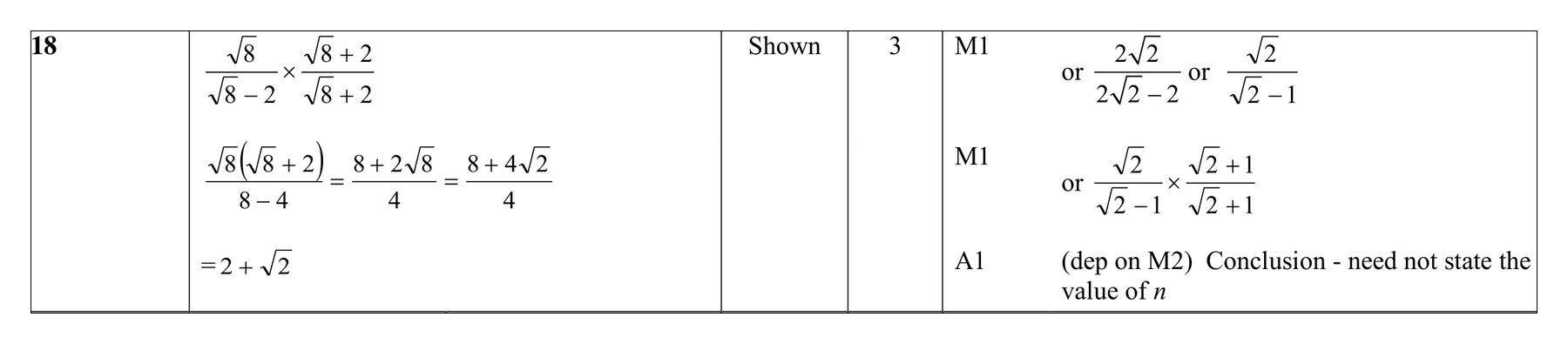 Mark scheme for Q18