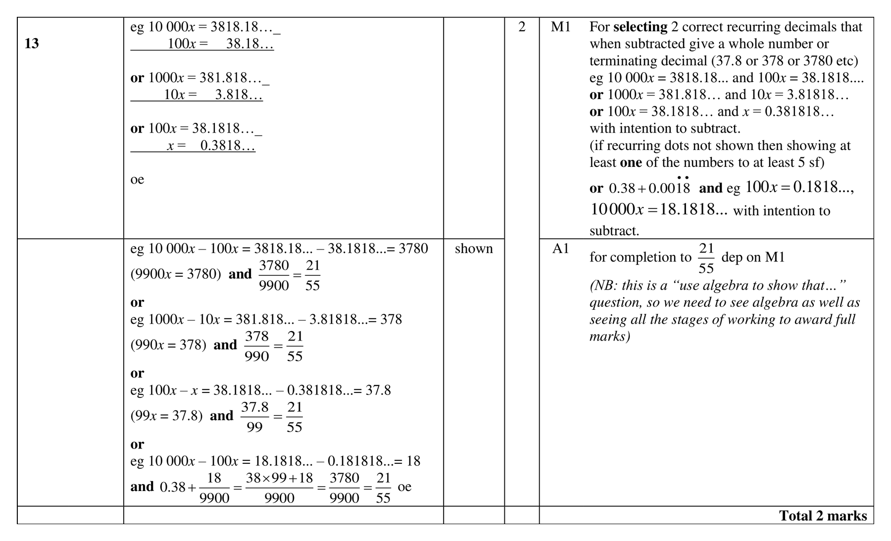 Mark scheme for Q13