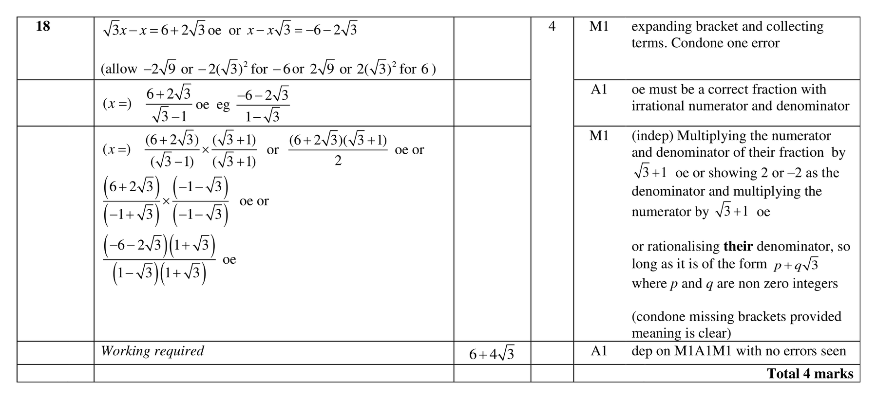 Mark scheme for Q18