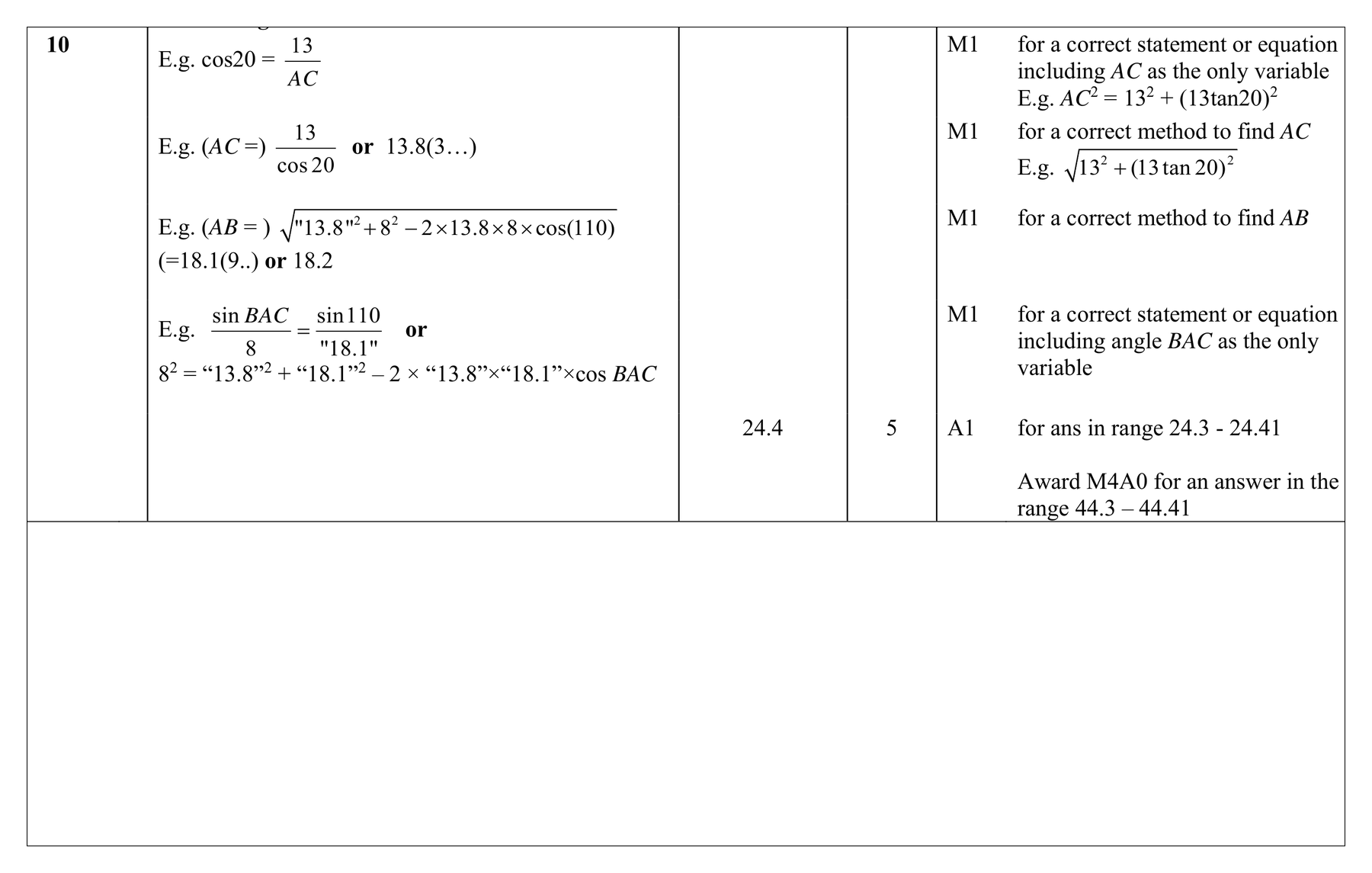 Mark scheme for Q10 (part 3 of 6)