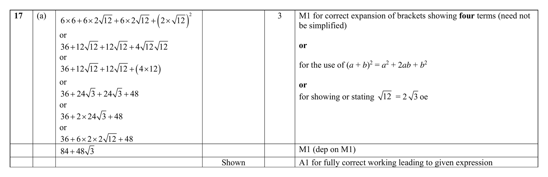 Mark scheme for Q17 (part 1 of 2)