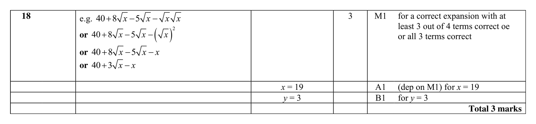 Mark scheme for Q18