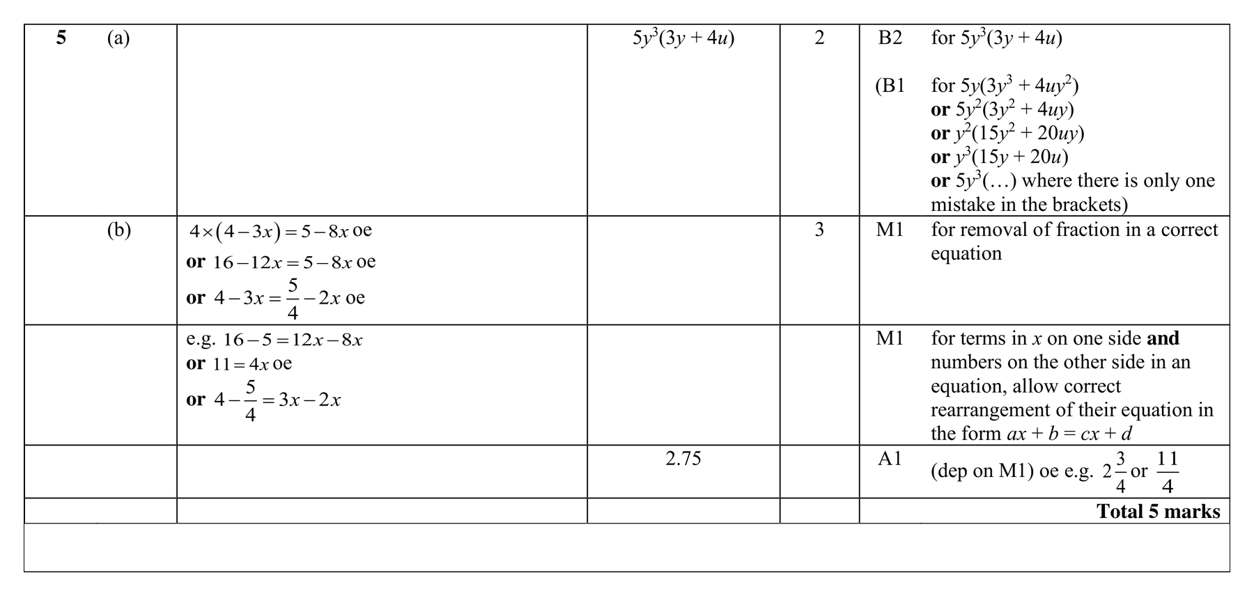 Mark scheme for Q5