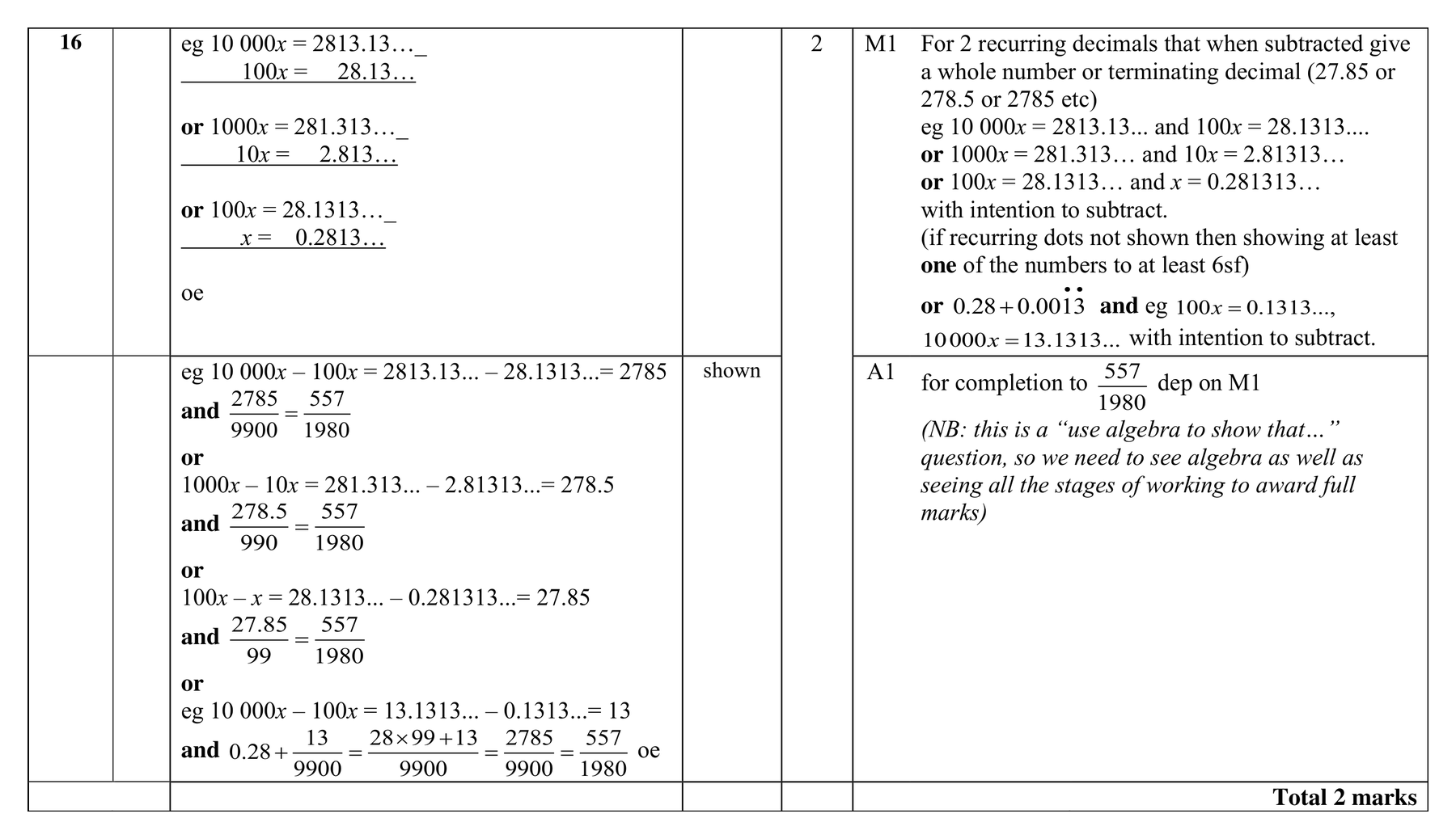 Mark scheme for Q16