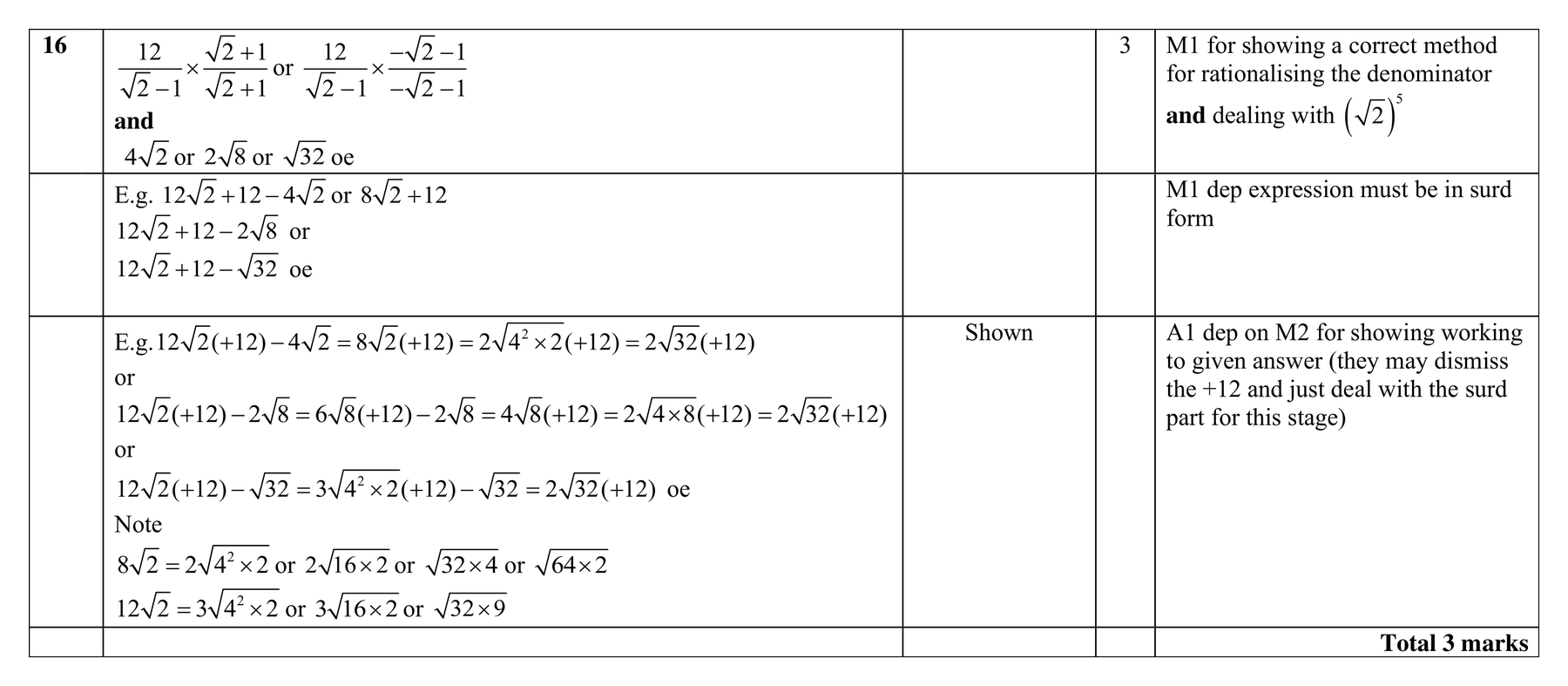 Mark scheme for Q16