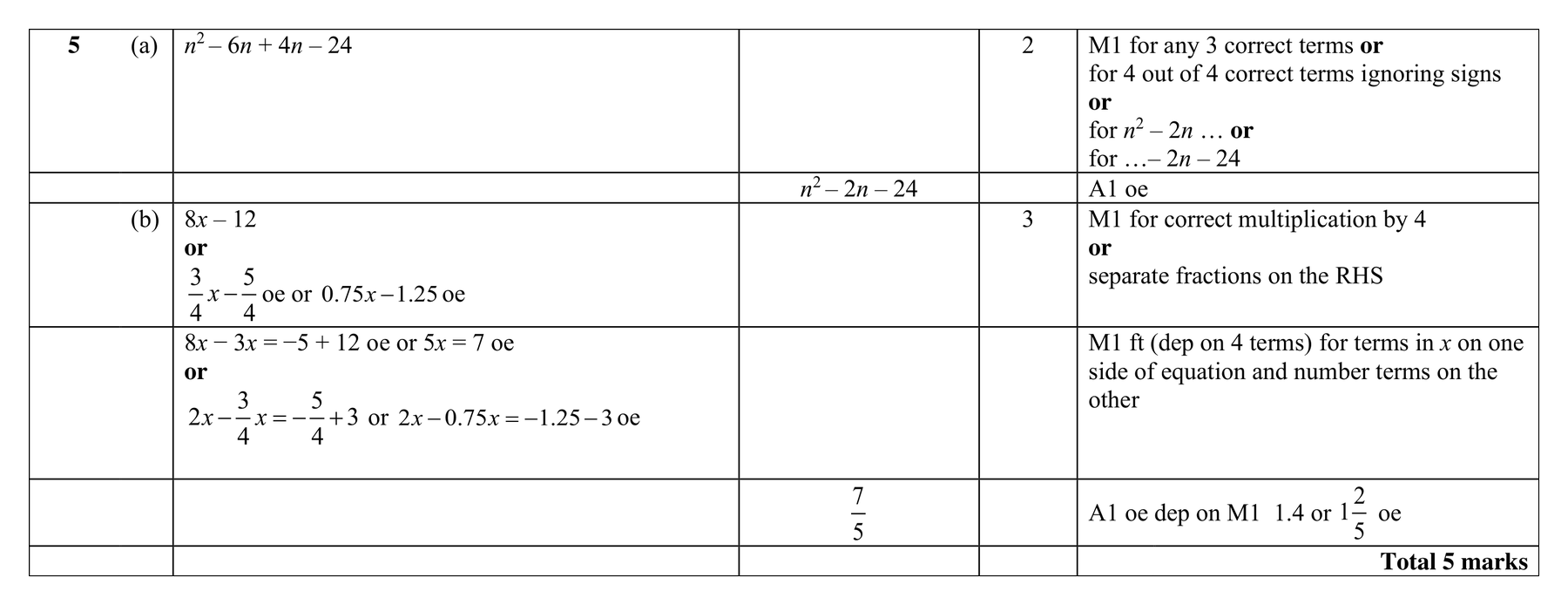 Mark scheme for Q5