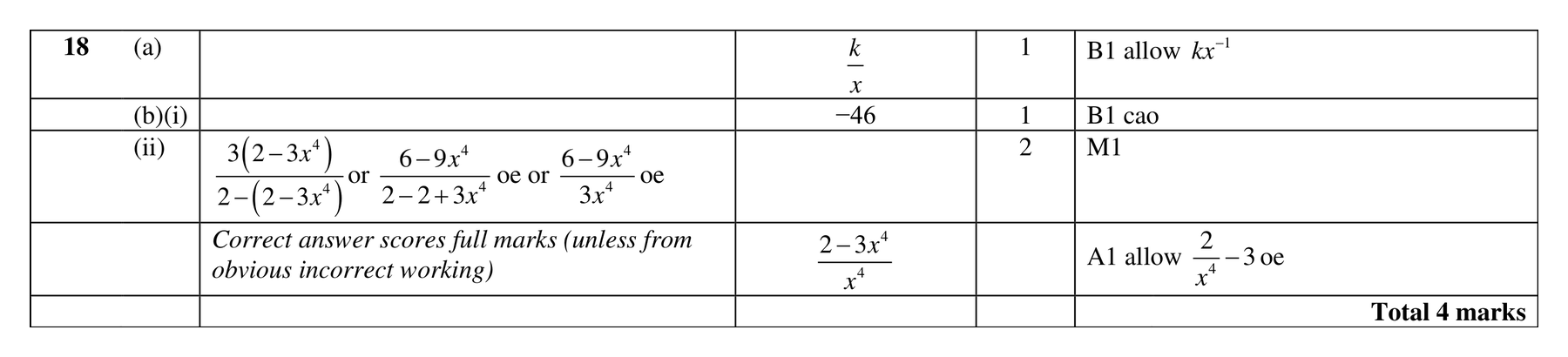 Mark scheme for Q18