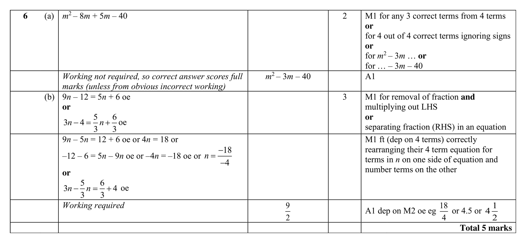 Mark scheme for Q6