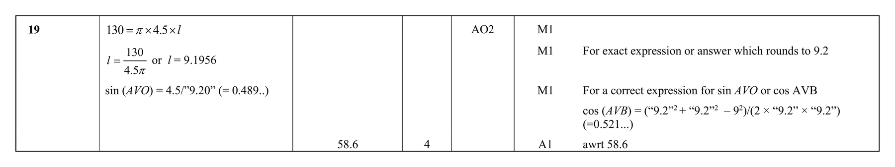 Mark scheme for Q19