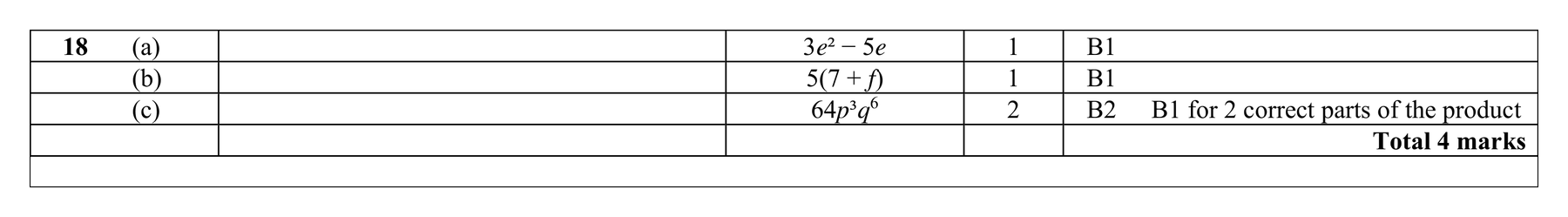 Mark scheme for Q18