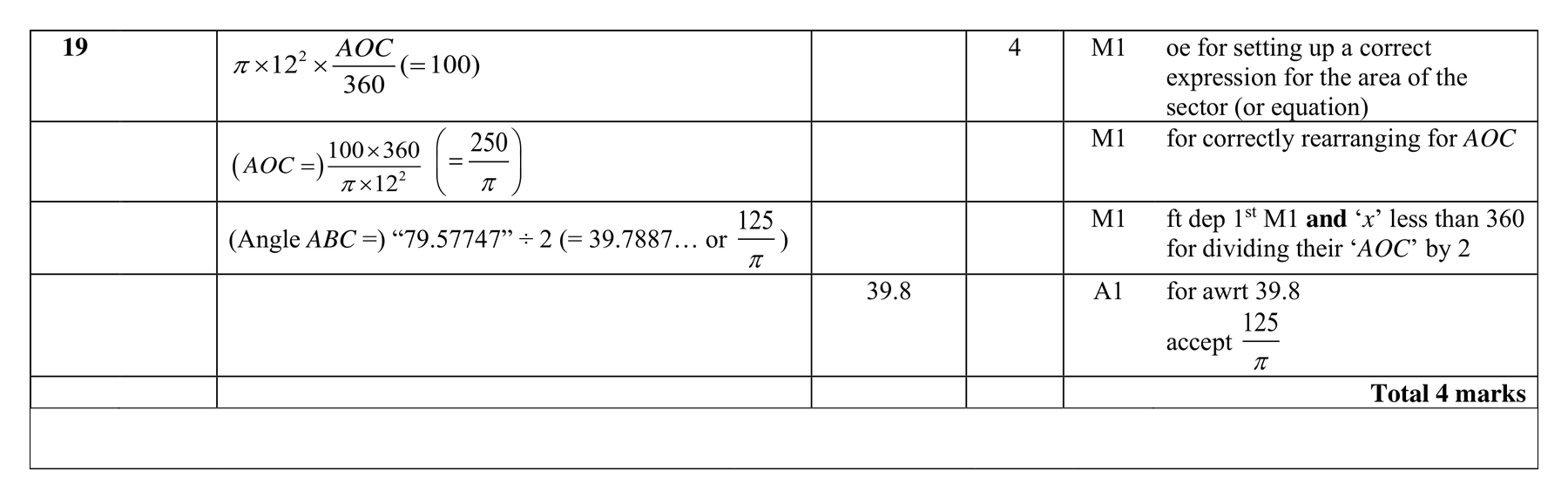 Mark scheme for Q19