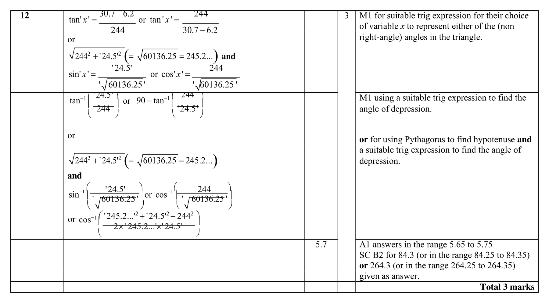 Mark scheme for Q12