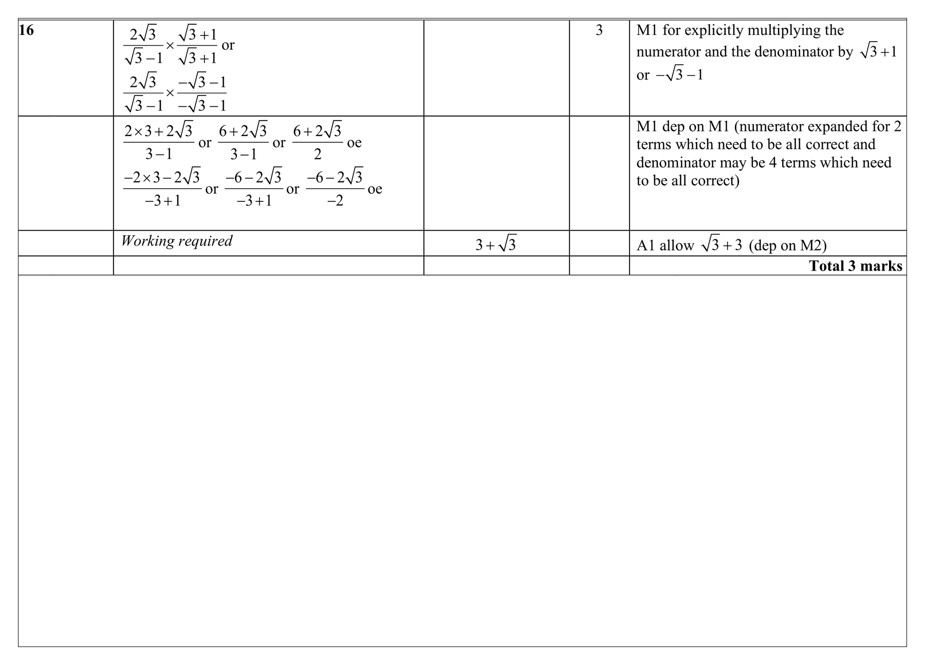 Mark scheme for Q16 (part 1 of 2)