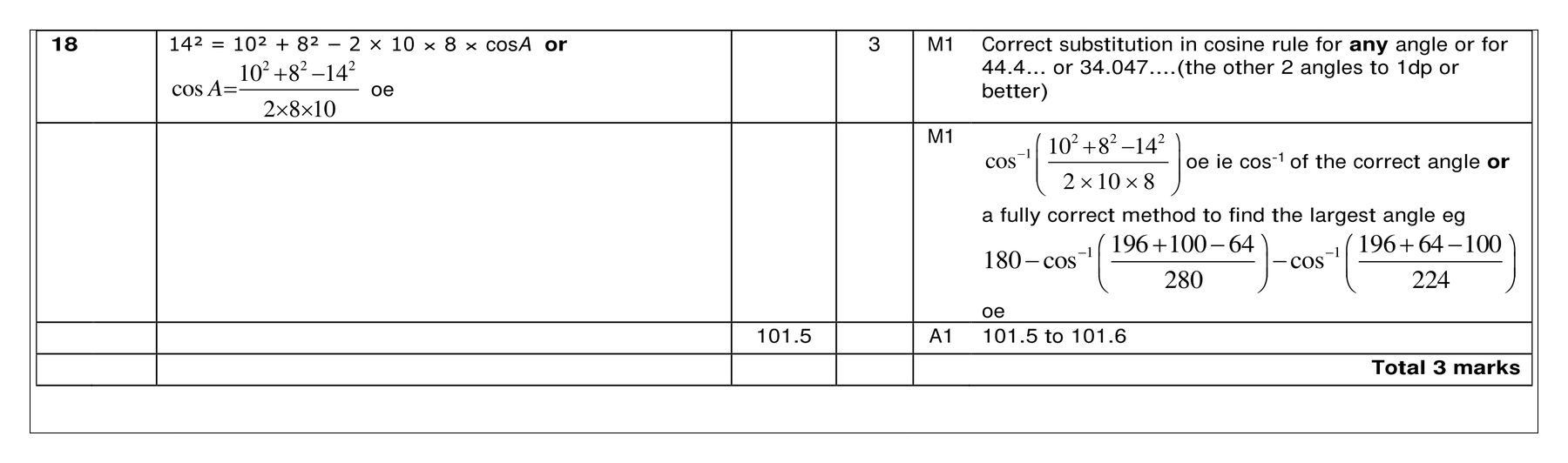 Mark scheme for Q18