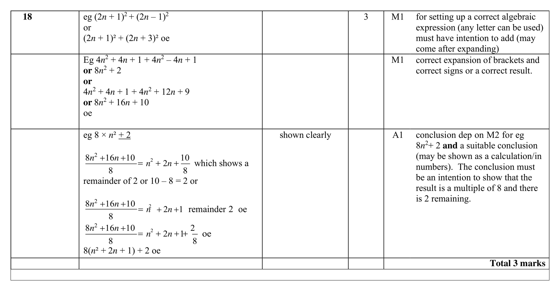 Mark scheme for Q18