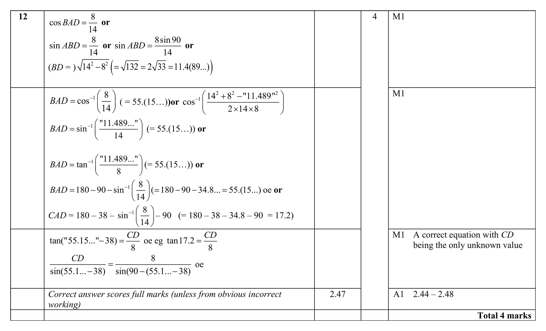 Mark scheme for Q12