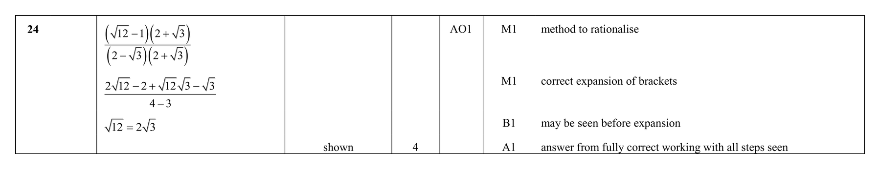 Mark scheme for Q24