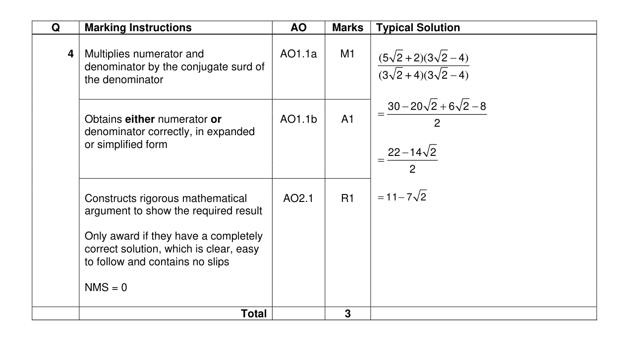 Mark scheme for Q4