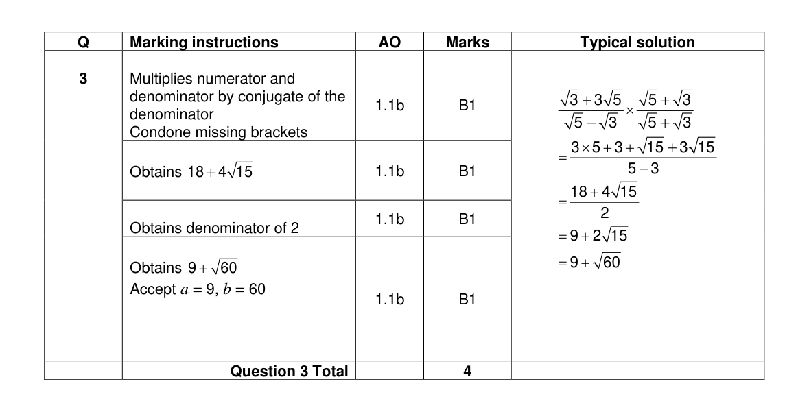 Mark scheme for Q3