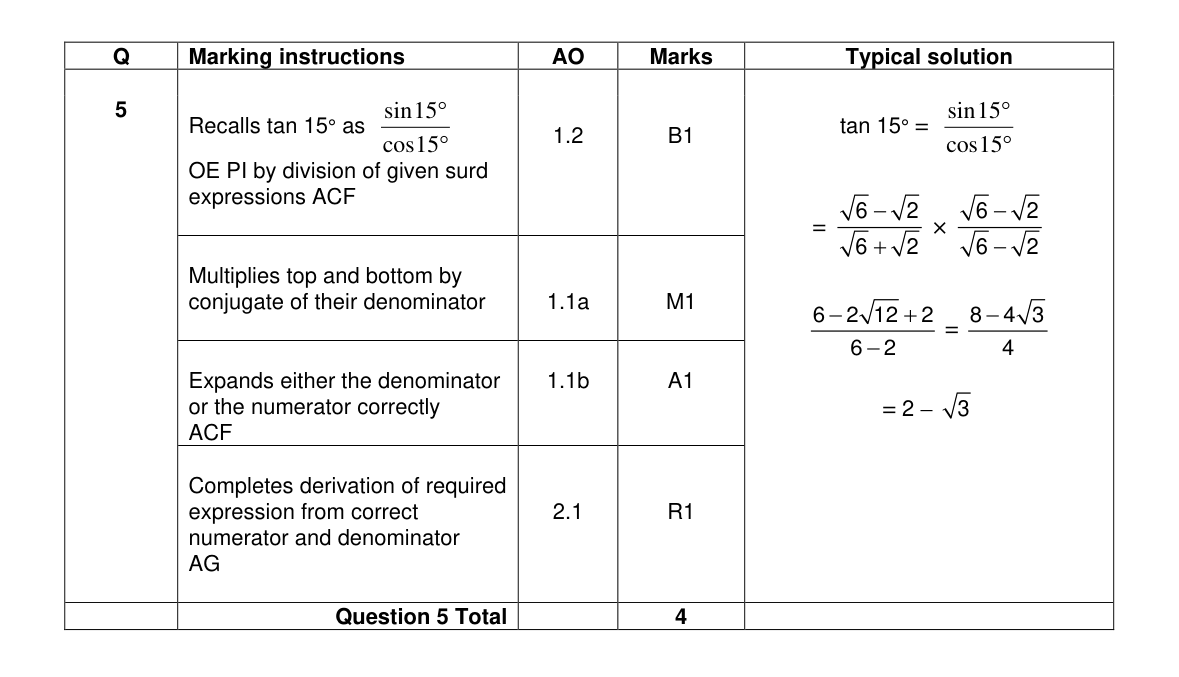 Mark scheme for Q5