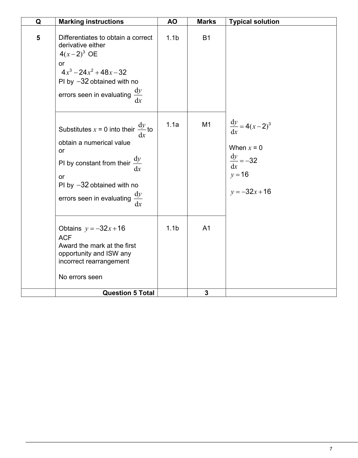 Mark scheme for Q5