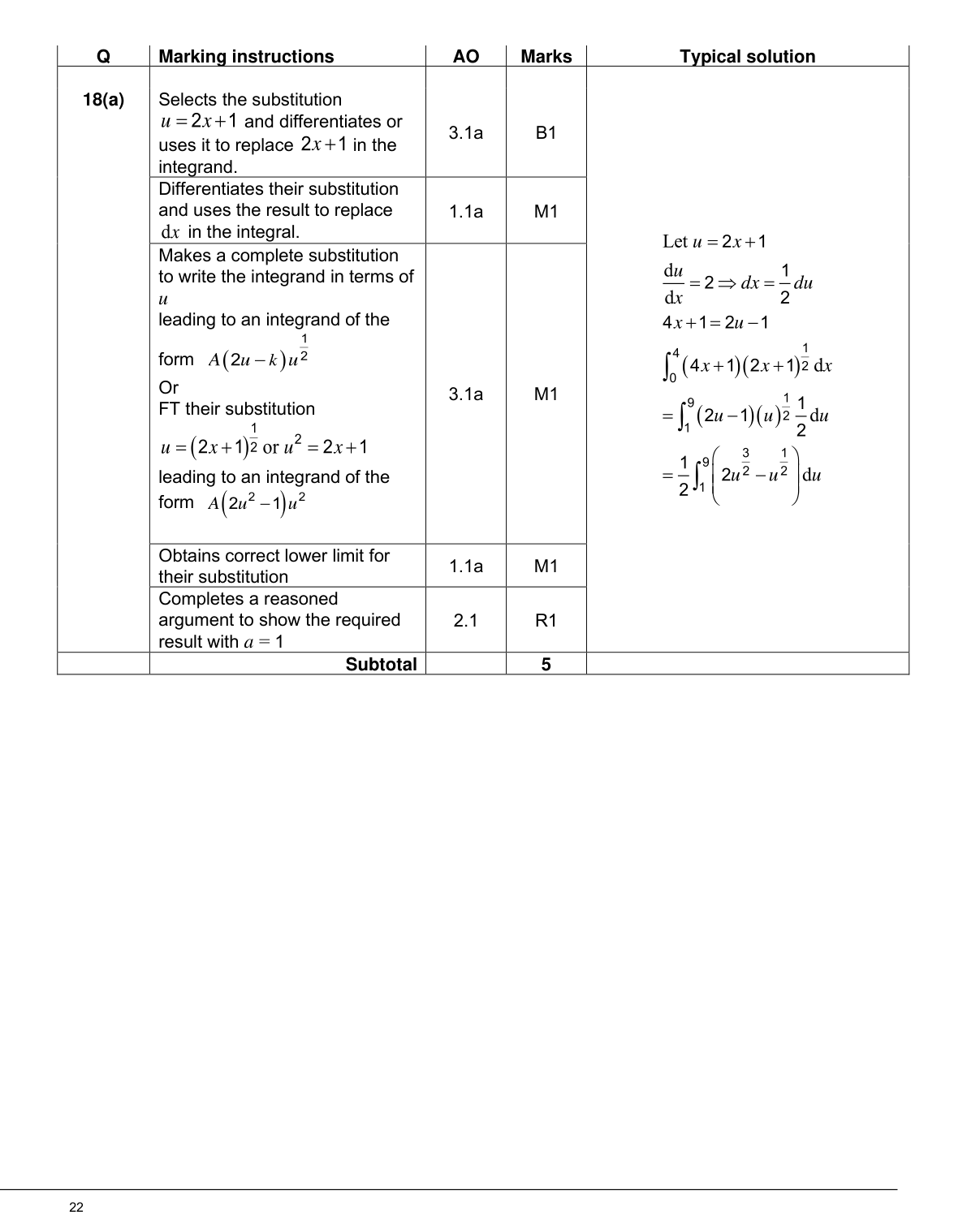 Mark scheme for Q18