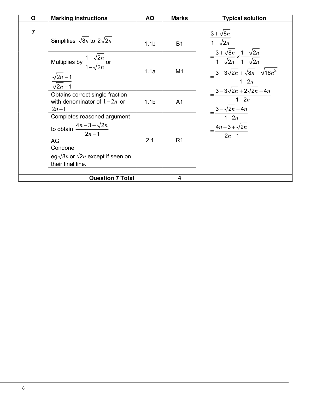 Mark scheme for Q7