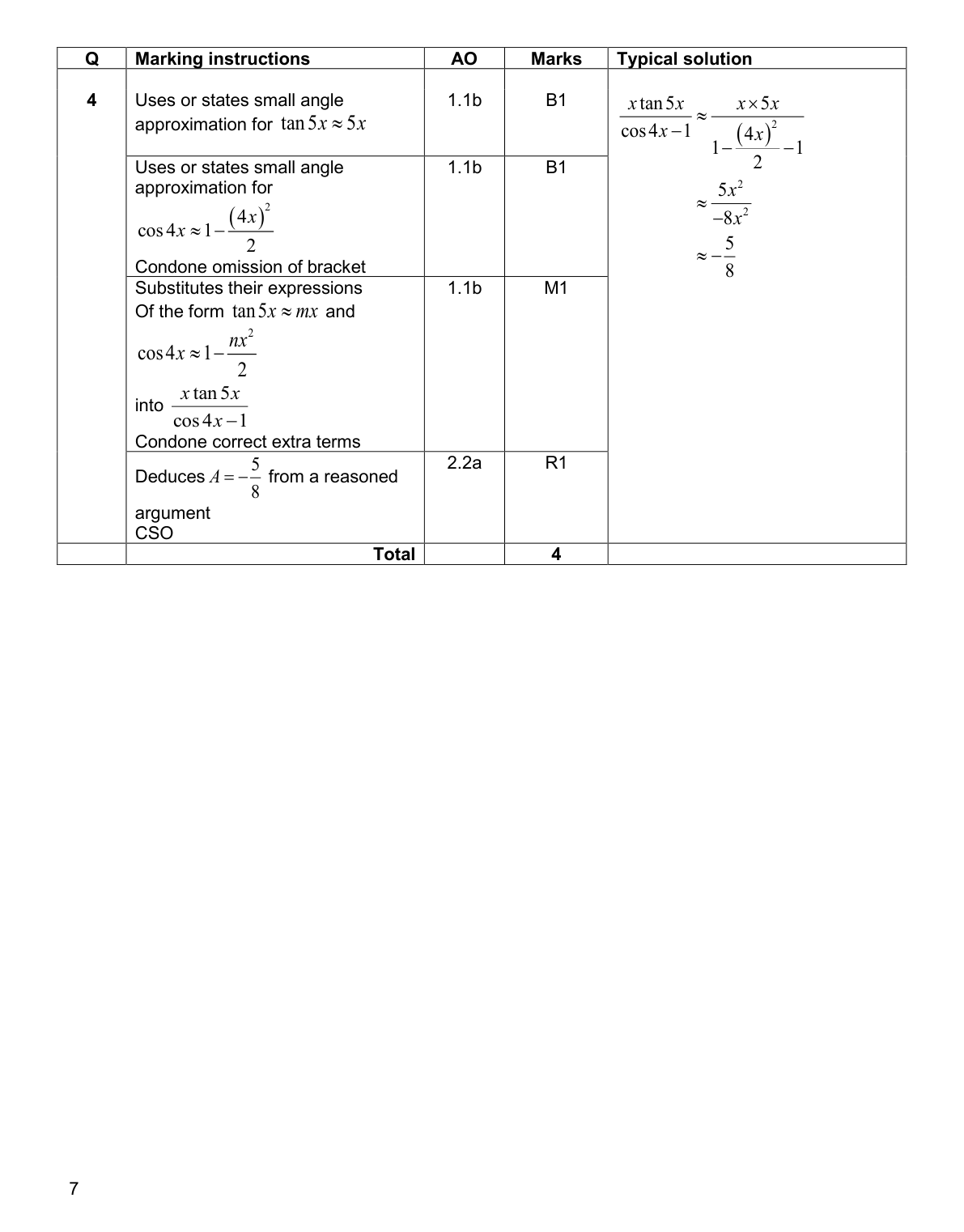 Mark scheme for Q4