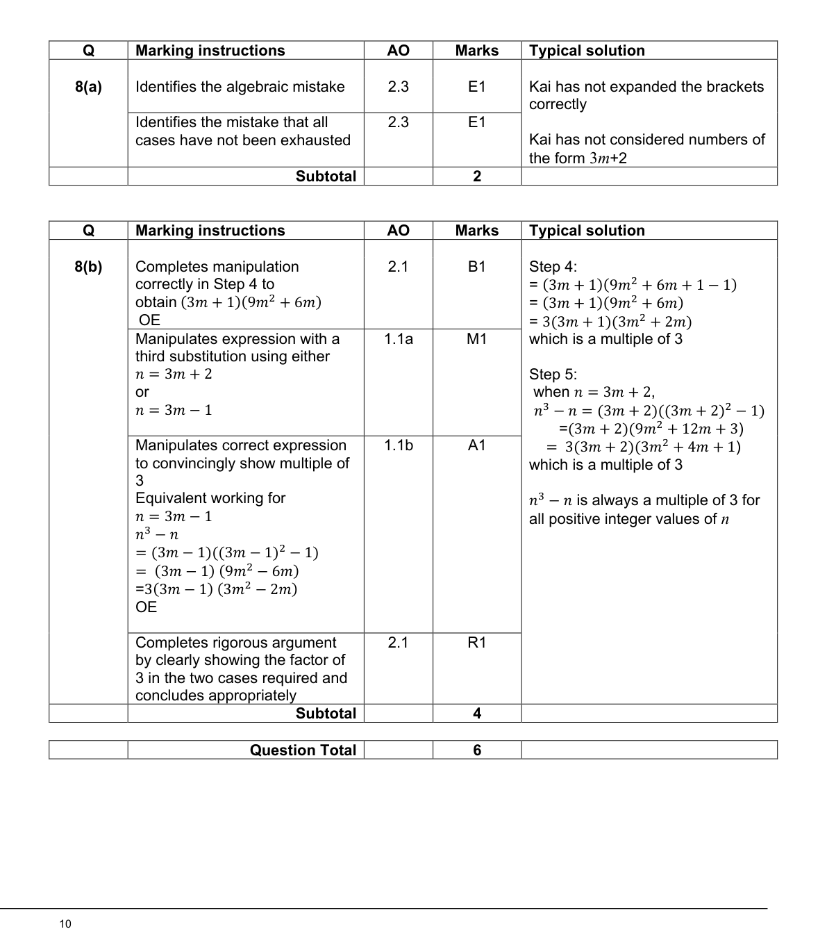 Mark scheme for Q8
