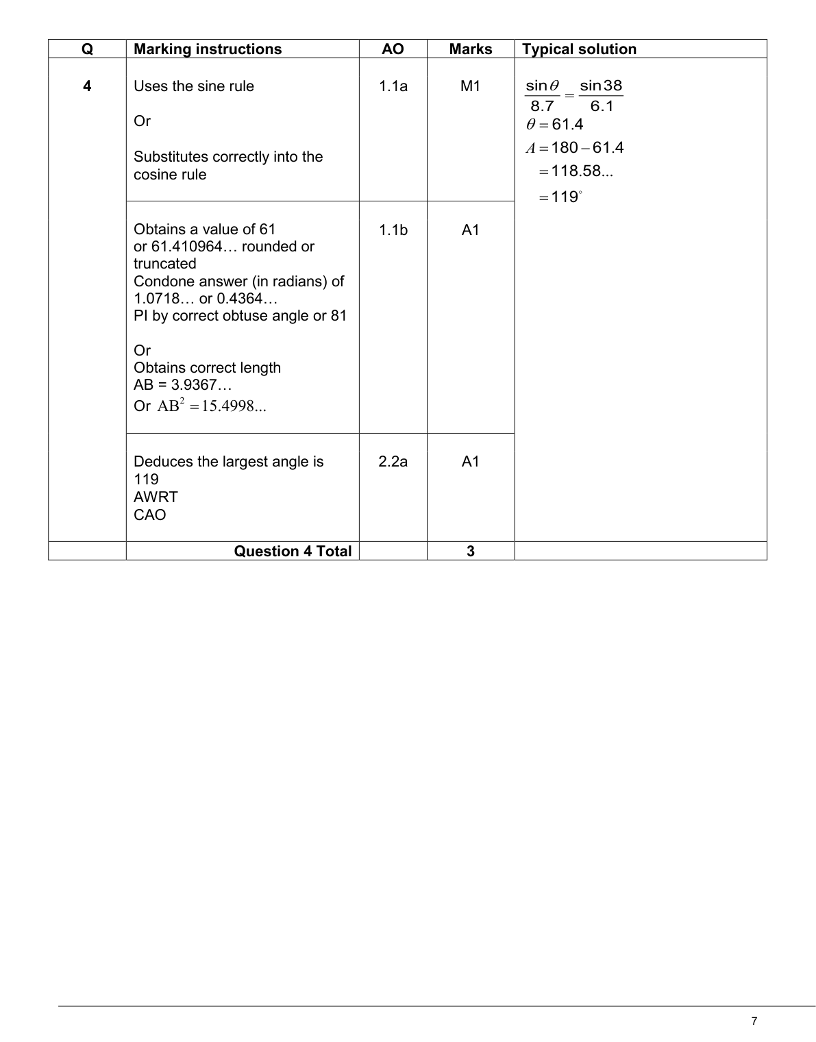 Mark scheme for Q4