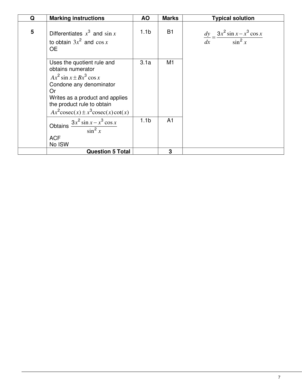 Mark scheme for Q5