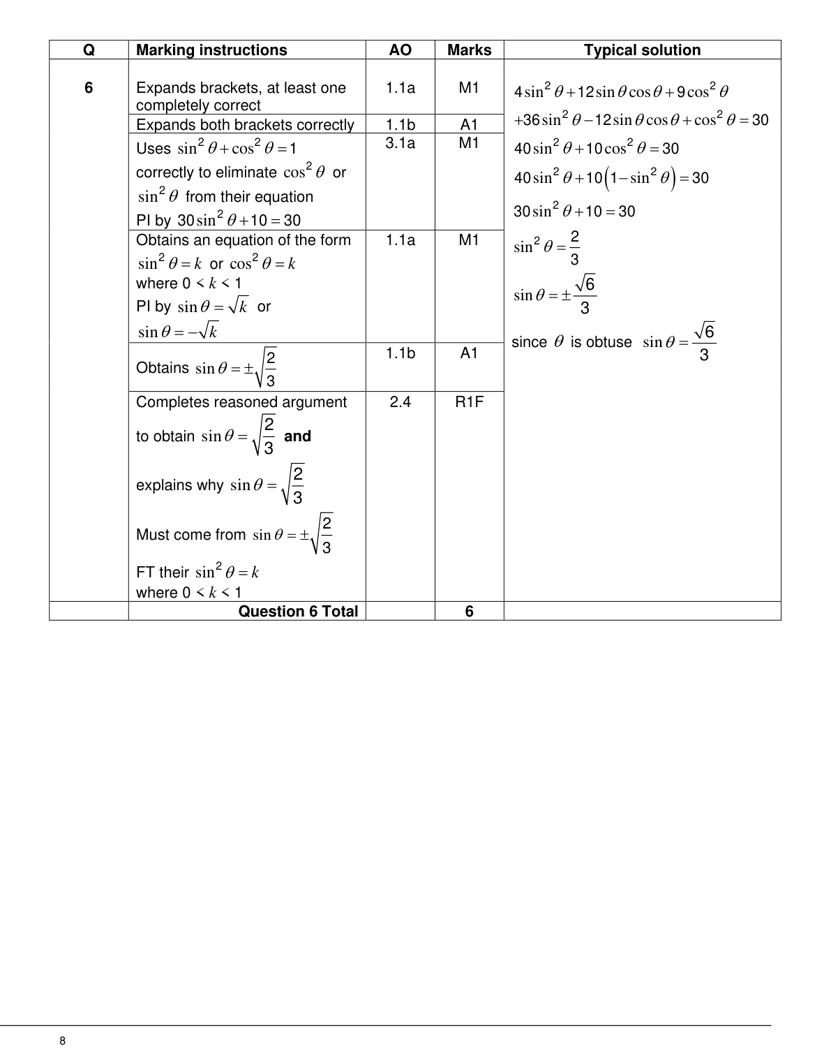 Mark scheme for Q6