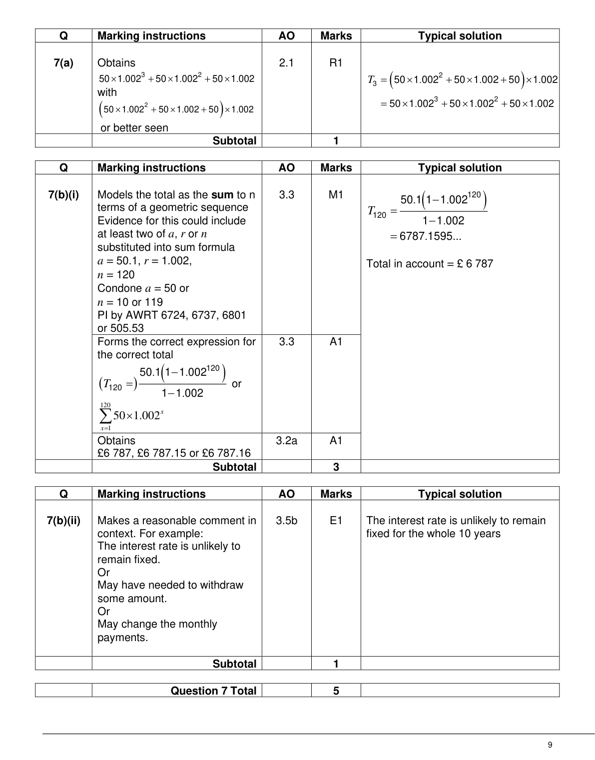 Mark scheme for Q7